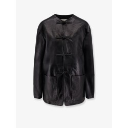Mandarin closure leather jacket