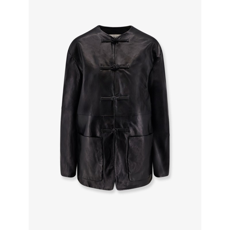 Mandarin closure leather jacket