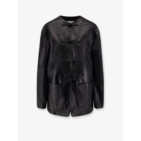 Mandarin closure leather jacket