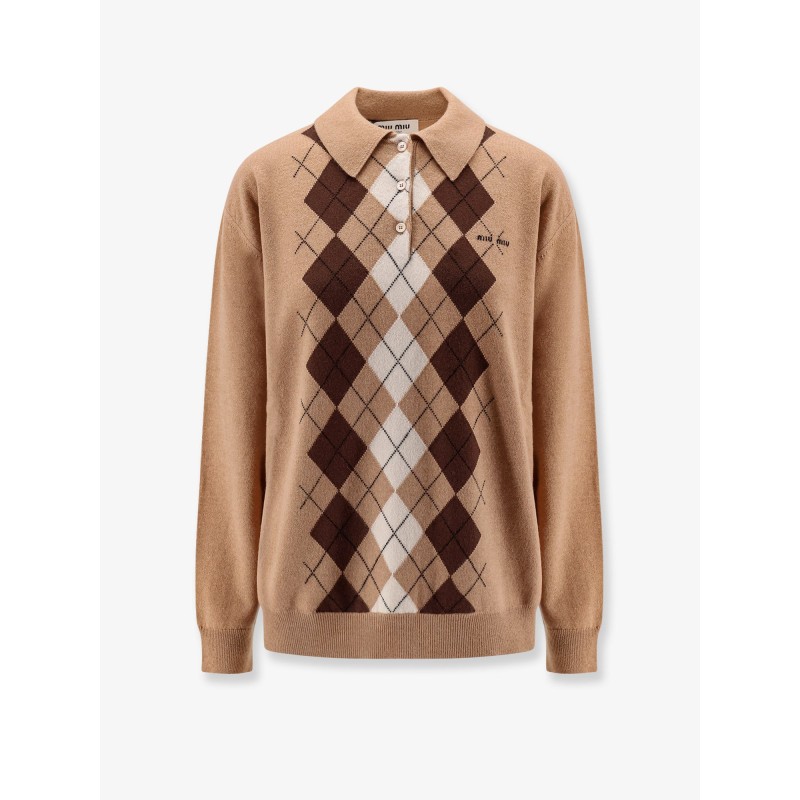 Cashmere Polo Shirt with Miu Miu embroidery