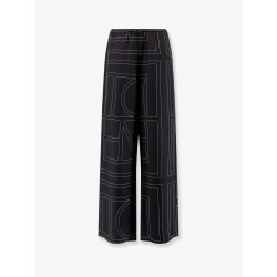 Silk trousers with monogram logo embroidery
