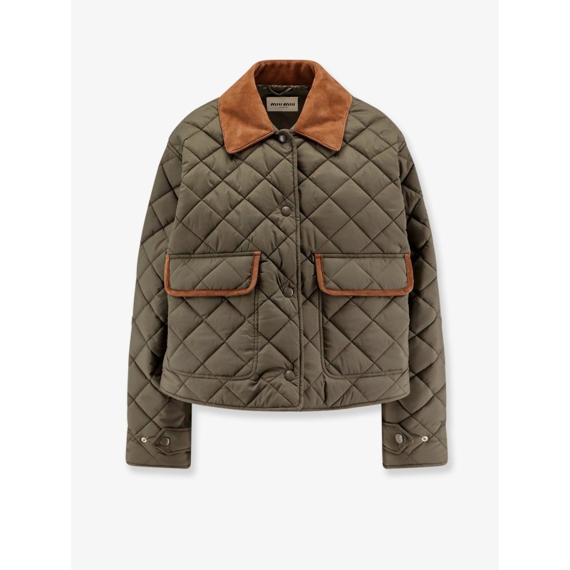 Quilted nylon jacket with suede details
