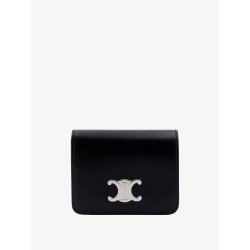 Leather wallet with metal Triomphe logo patch