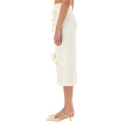 SATIN MIDI SKIRT WITH 3D FLOWERS