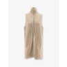 Sleeveless long wool blend cardigan with distressed effect