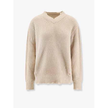 Wool blend sweater with distressed effect