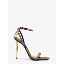 Laminated leather sandals with logoed padlock