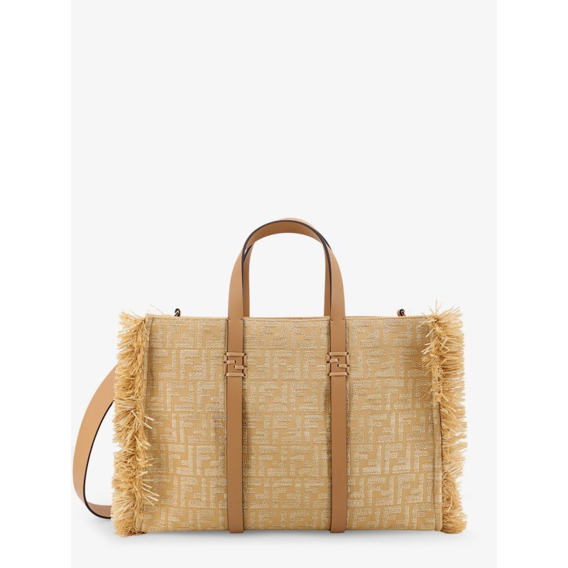 Summer Tote rafia shoulder bag with all-over FF logo