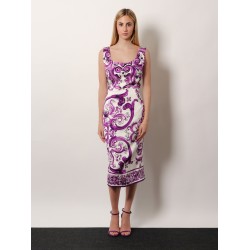 Silk midi pencil dress with Maiolica print