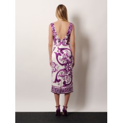 Silk midi pencil dress with Maiolica print
