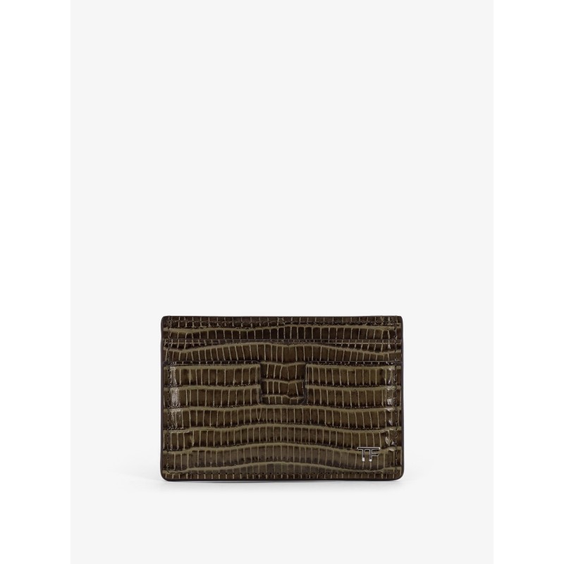 Leather cardholder with croco effect