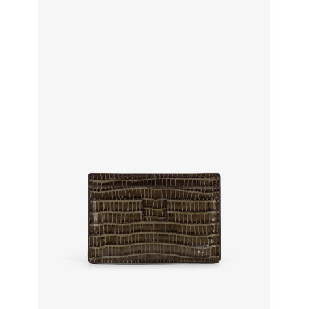 Leather cardholder with croco effect