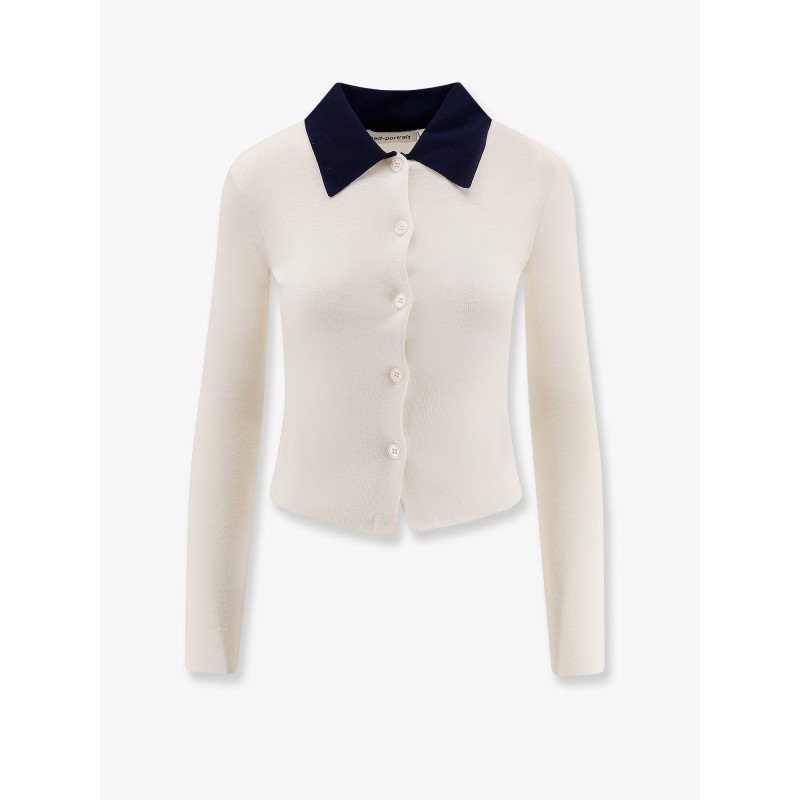Wool cardigan with contrasting collar
