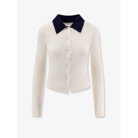 Wool cardigan with contrasting collar
