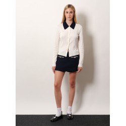 Wool cardigan with contrasting collar