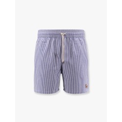 Cotton blend striped swim trunk with logo embroidery