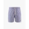 Cotton blend striped swim trunk with logo embroidery