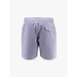 Cotton blend striped swim trunk with logo embroidery