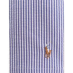 Cotton blend striped swim trunk with logo embroidery