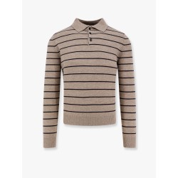 Super fine merino wool striped polo shirt