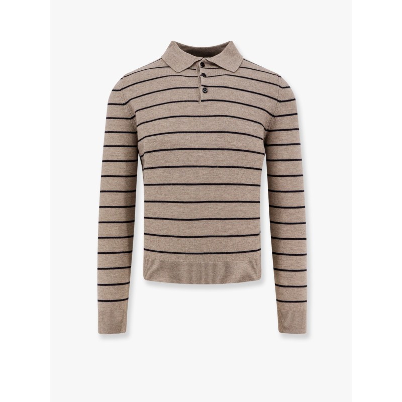 Super fine merino wool striped polo shirt