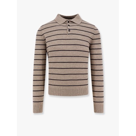 Super fine merino wool striped polo shirt