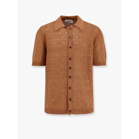 Perforated linen and cotton cardigan