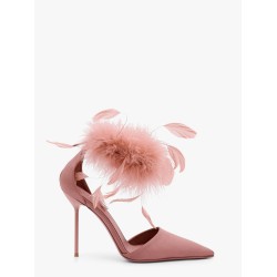 Lidia satin sandals with feather detail