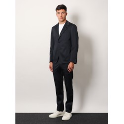 Stretch cotton suit with iconic removable brooch