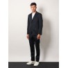 Stretch cotton suit with iconic removable brooch