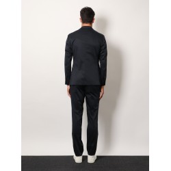 Stretch cotton suit with iconic removable brooch