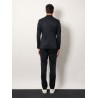 Stretch cotton suit with iconic removable brooch