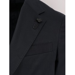 Stretch cotton suit with iconic removable brooch