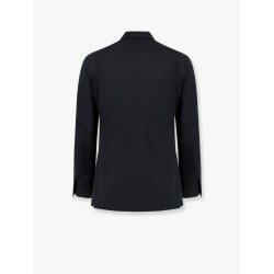 Stretch cotton suit with iconic removable brooch
