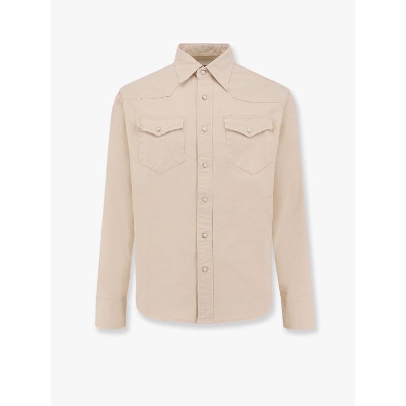 Washed denim distressed western shirt