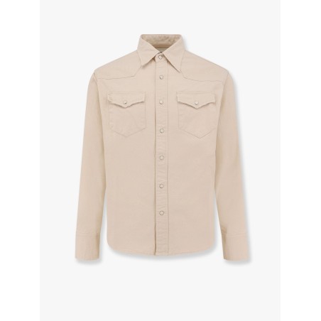 Washed denim distressed western shirt