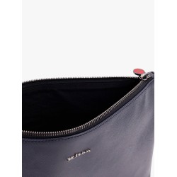 Leather clutch with frontal logo