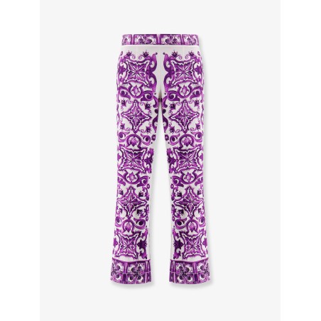 Silk trousers with Maiolica print