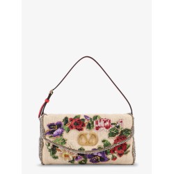 Vain Soft beads embroidered linen shoulder bag