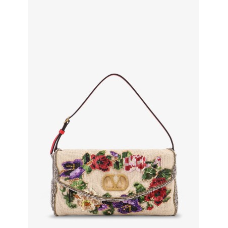Vain Soft beads embroidered linen shoulder bag