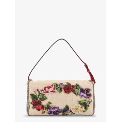 Vain Soft beads embroidered linen shoulder bag
