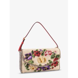 Vain Soft beads embroidered linen shoulder bag