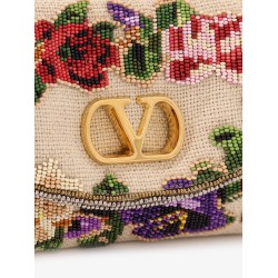 Vain Soft beads embroidered linen shoulder bag