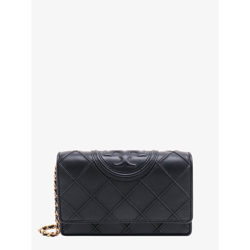 Stitched leather shoulder bag with embossed logo