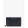 Stitched leather shoulder bag with embossed logo