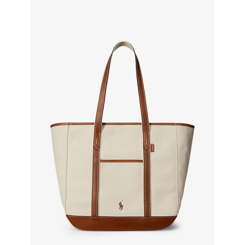 Canvas shoulder bag with leather profiles