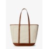 Canvas shoulder bag with leather profiles