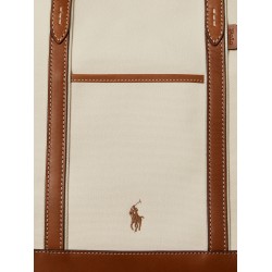 Canvas shoulder bag with leather profiles