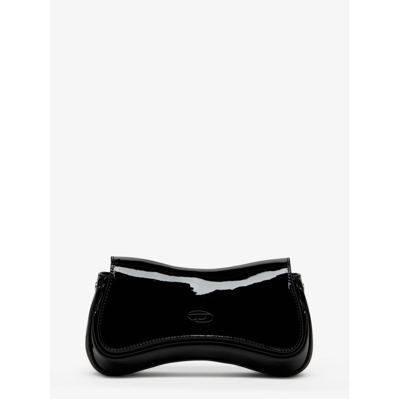 Play Clutch patent fabric shoulder bag