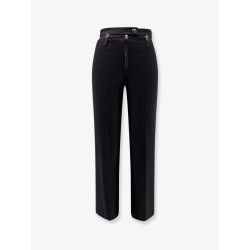 Trousers with logoed button